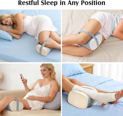 YFONG Knee Pillow for Side Sleepers, Breathable Memory Foam Leg Pillow Grey | Adjustable & Detachable Strap, Ergonomic Support for Back, Hip, Knee, Pressure Relief