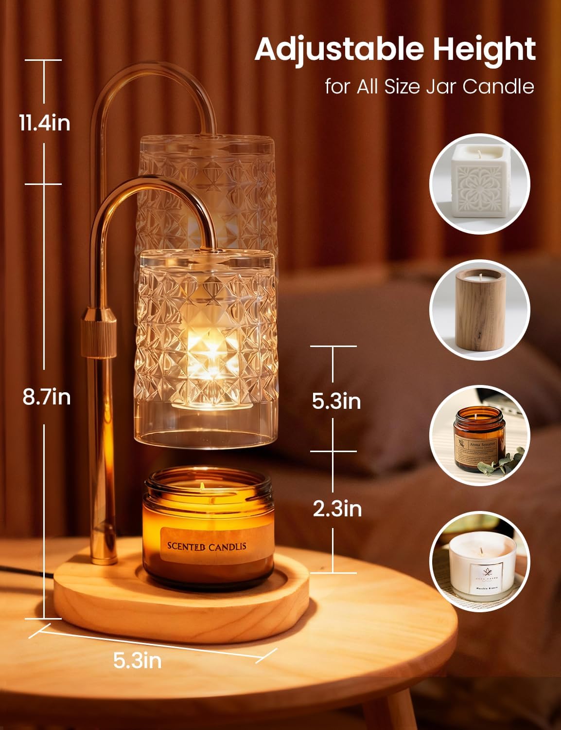Candle Warmer Lamp with Timer Dimmable Candle Warmer Birthday Gifts for Women Mom Sister, House Warming Gifts New Home Room Decor, Height Adjustable Wax Melts Warmer for Jar Candles