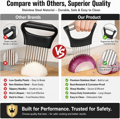 Onion Holder For Slicing Stainless Steel Kitchen Tool For Potatoes | Secure Non-Slip Grip, Stainless Steel Prongs, Safe Finger Guard, Easy Clean