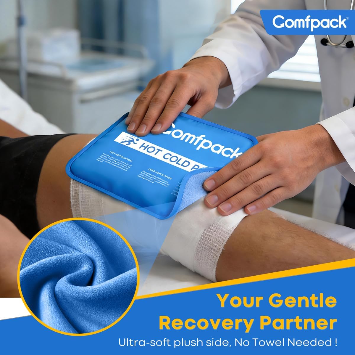 Comfpack Soft Ice Packs for Injuries Reusable, Double Side Hot Cold Therapy | 2 Pack, Gel Ice Packs for Injuries, Headaches, Muscle Pain Relief, Long-Lasting Ice Pack for Knee, Shoulder, Ankle, Leg, Neck