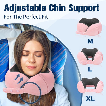 Cirorld Neck Pillow for Traveling, Travel Pillows for Airplanes,100% Pure Memory Foam Travel Neck Pillow, Adjustable Flight Pillow, Portable Plane Accessories with Eye Mask, Earplugs, Carry Bag