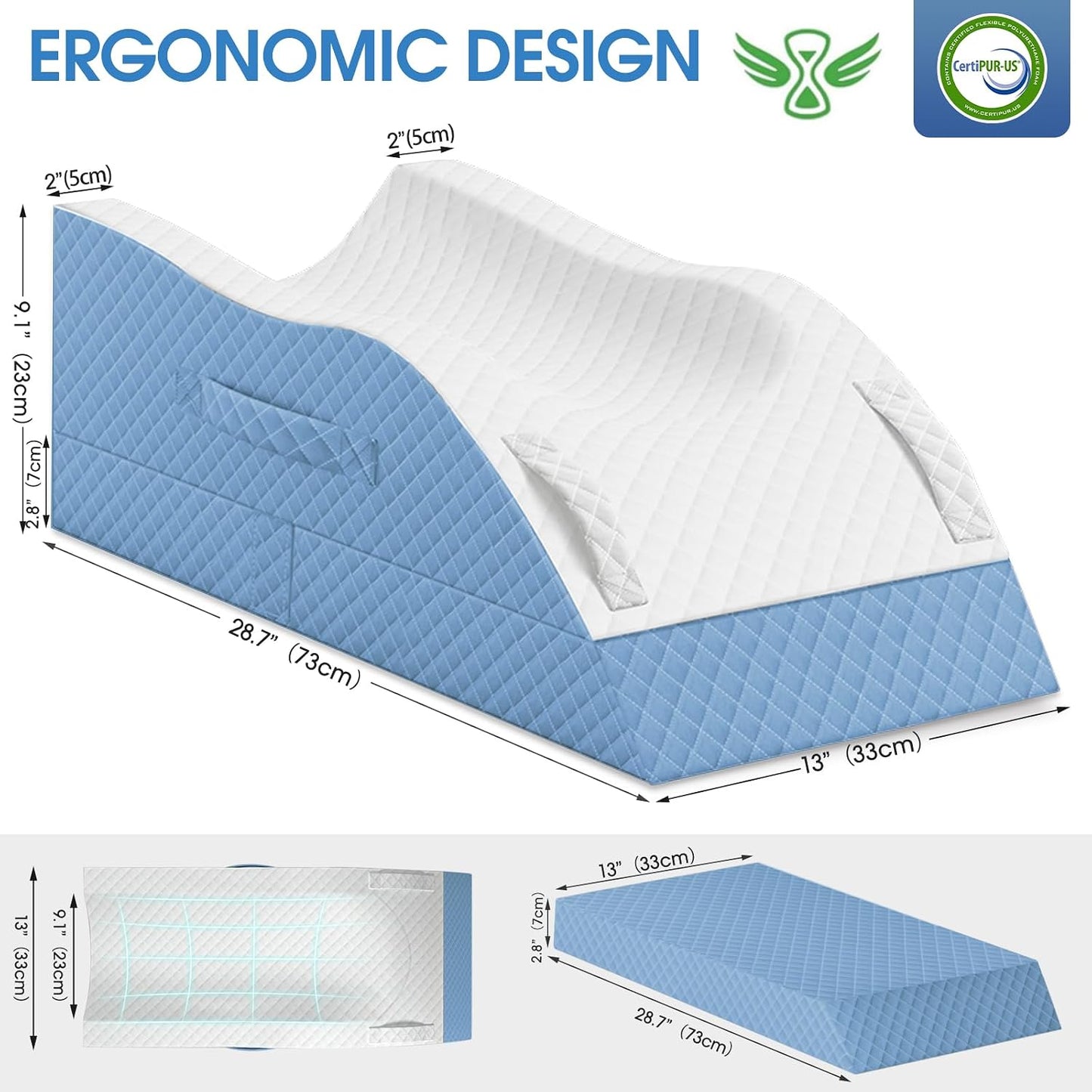 TranquilRelax Leg Elevation Pillows for After Surgery, Wedge Pillow, Grey | Memory Foam, All-around Knee & Ankle Support for Swelling, Height-adjustable, Nop-Slip Bottom, Washable Cover, Single-leg