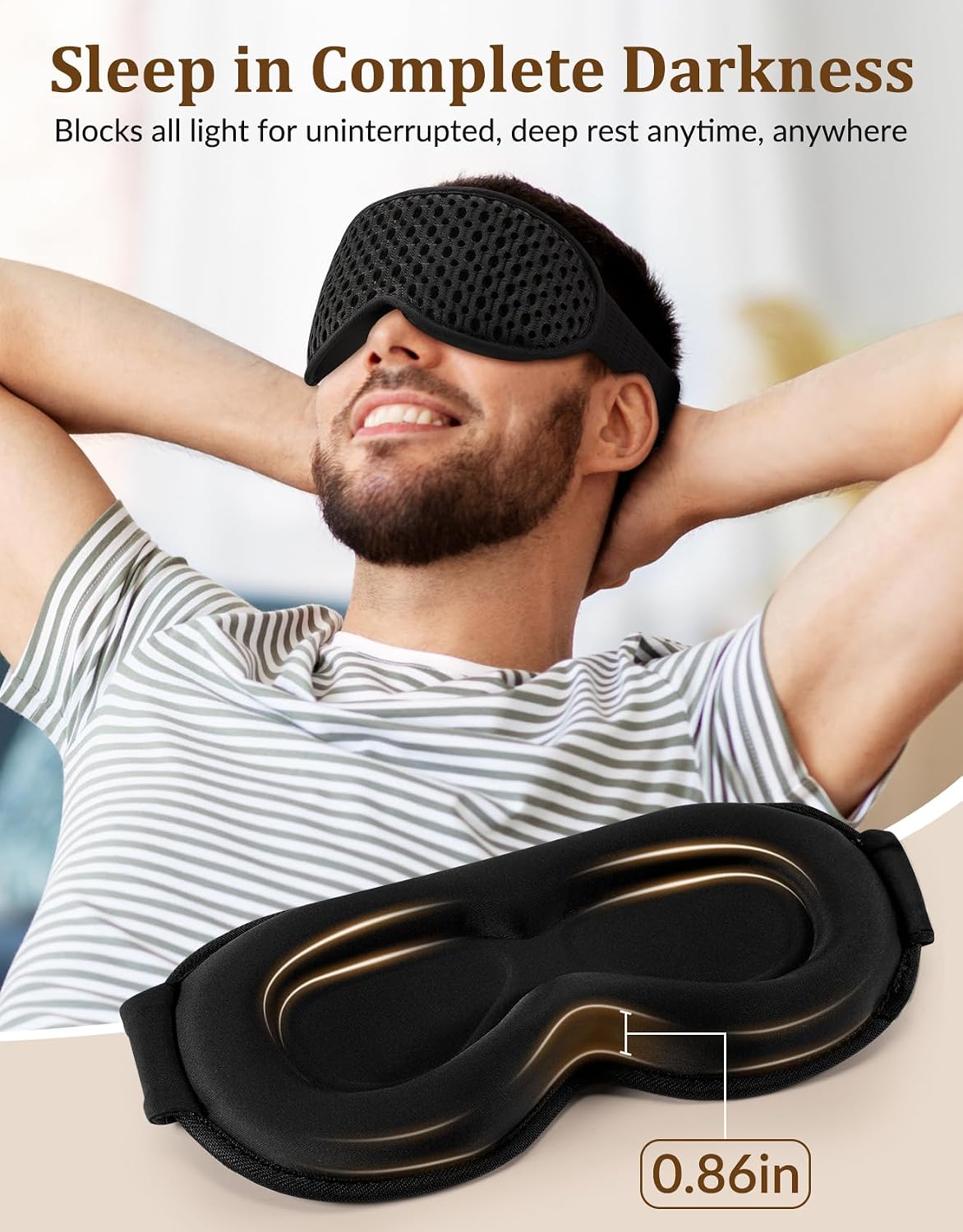 3D Contoured Sleeping Mask for Women Men, Soft Zero Pressure Eye Masks, Light Blocking Sleep Mask, Eyelash Friendly, Adjustable Eye Mask for Travel Essentials