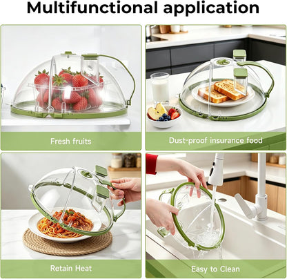 UFORU 10-Inch Foldable Microwave Splatter Cover for Food with Water Steamer | Clear Plate Cover with Handle Helps Contain Food Splatter Guard,Collapses for Compact Drawer or Cabinet Storage,Space-Saving