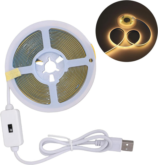 LICAEVEY COB LED Strip Light with Motion Sensor, Water Proof Gesture Control Warm White LED Strip, 280 LEDs m 800lm High CRI, USB Powered for Under Cabinet Bed TV Kitchen Night Light (4M)