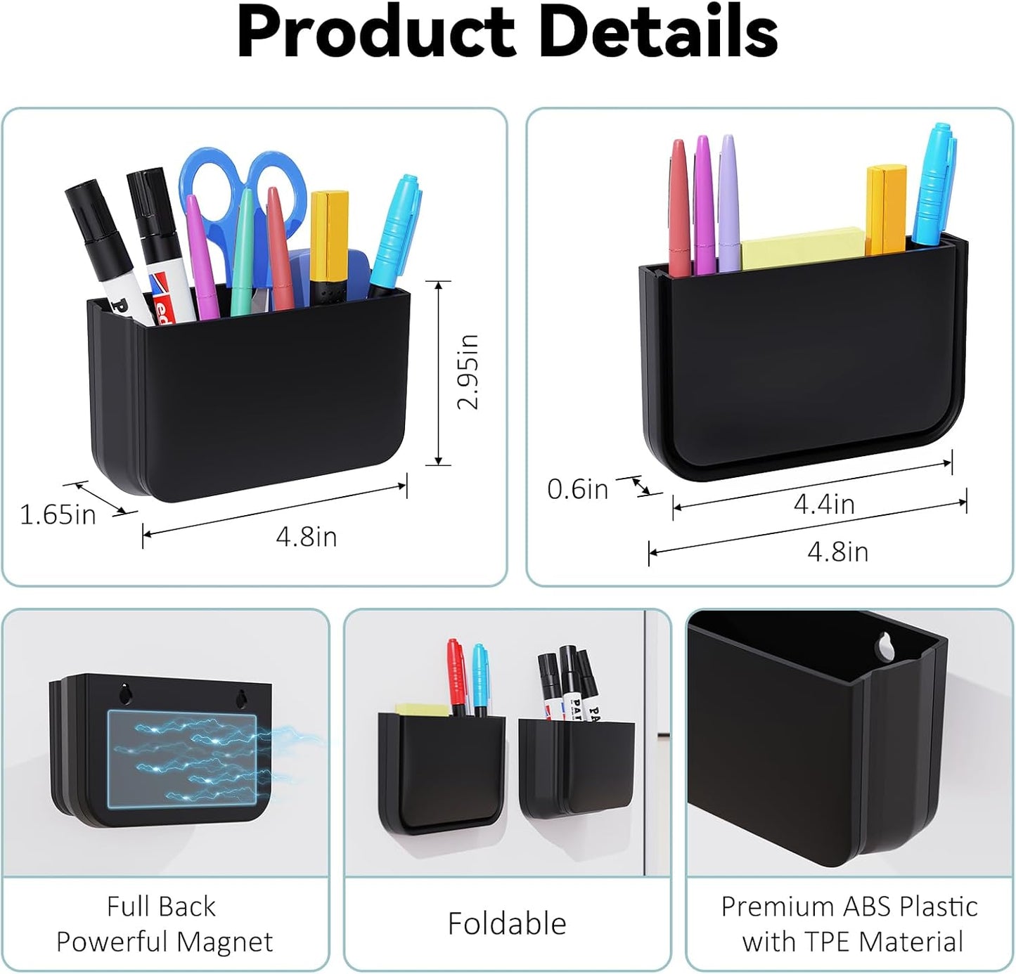 Magnetic Foldable Pen Holder Desk Accessories for Home Office 1 Pack White | Strong Magnet, Space Saving, Dry Erase Marker Pencil Holder for Whiteboard, Locker,Refrigerator, Remote Holder