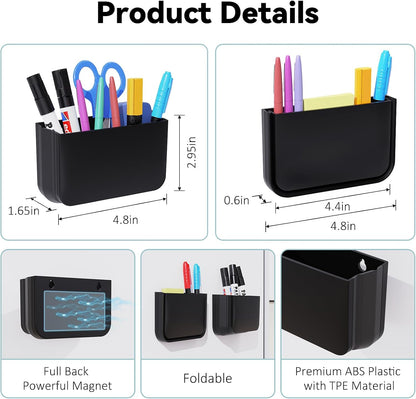 Magnetic Foldable Pen Holder Desk Accessories for Home Office 1 Pack White | Strong Magnet, Space Saving, Dry Erase Marker Pencil Holder for Whiteboard, Locker,Refrigerator, Remote Holder