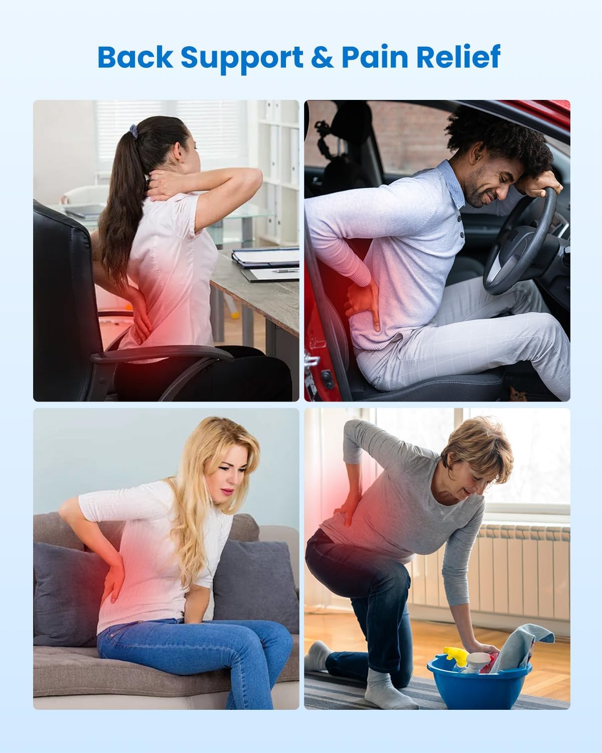 COMFIER Lumbar Support Cushion with Kneading Massage, Heat & Vibration, Ergonomic Back Support Pillow for Office Chair, Seat & Sofa Adjustable Comfort, Gray