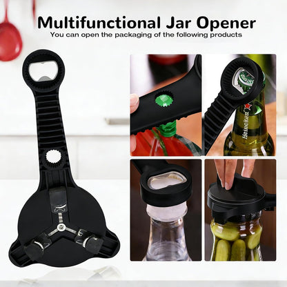 4-in-1 Heavy Duty Jar Opener for Seniors and Weak Hands – Ergonomic Manual Bottle Opener for Small to Large Lids – Multifunction Kitchen Tool for Arthritic Hands, Beer, Sauces & Canned Goods