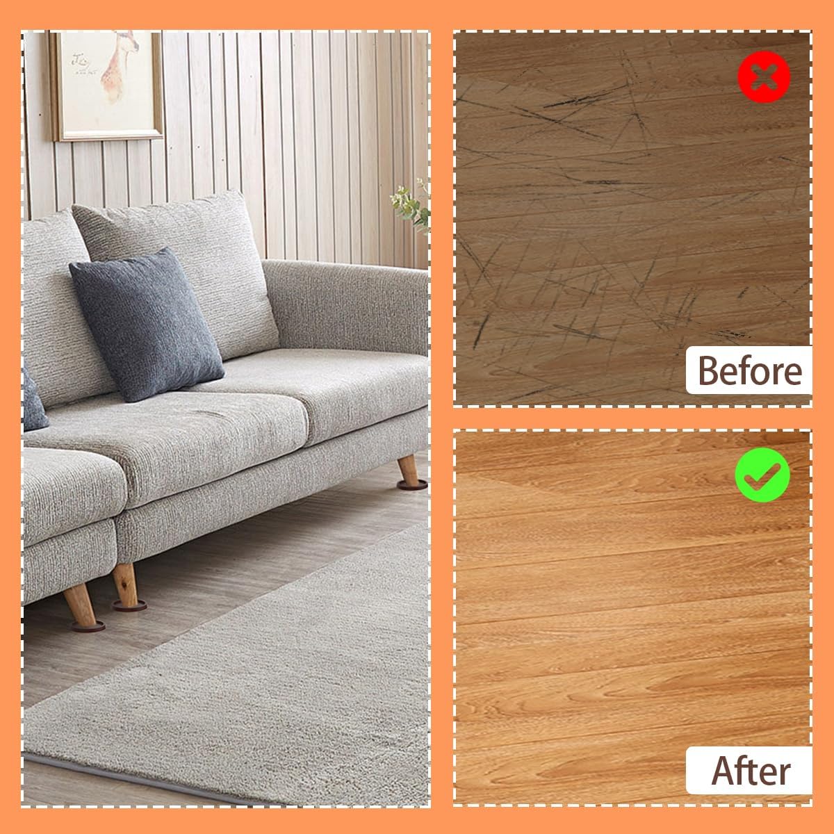 12Pcs 2.5in Furniture Coasters Non-Slip Bed Leg Pads Round Rubber Anti Sliding Caster Cups for Hardwood Floors Brown
