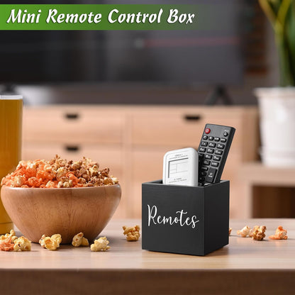 DRASTAR Remote Control Holder, Wood TV Remote Holder, Remote Storage Caddy, Remote Control Organizer (Black, 2 Slots)