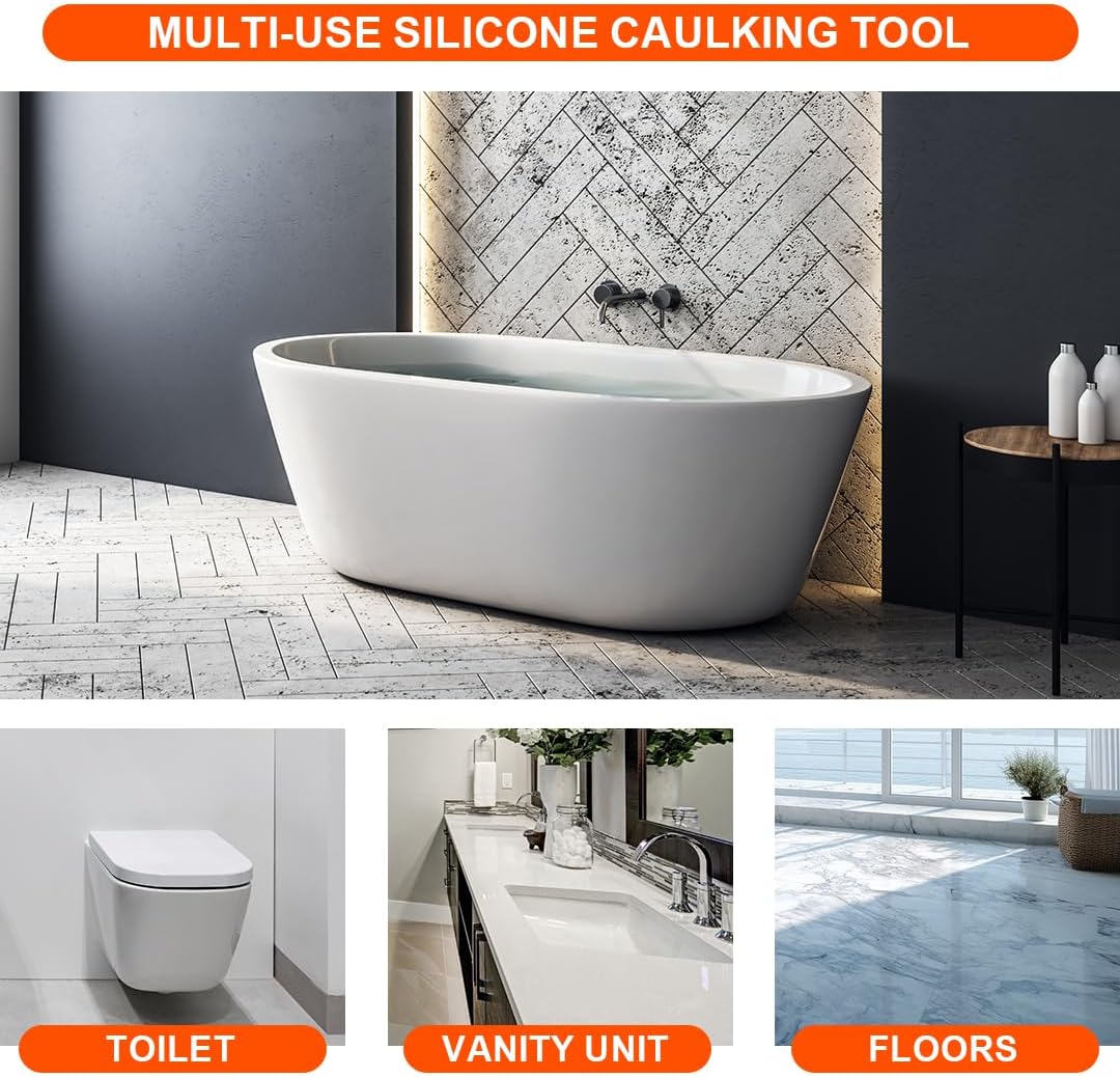 3 in 1 Caulking Tool with 6 Silicone Tips – Sealant Finishing & Caulk Remover, Stainless Steel Head, Mastic Remover & Angle Scraper for Bathroom, Kitchen, Floor, Window, Sink | 3-in-1 design: smooths, removes and scrapes in one tool