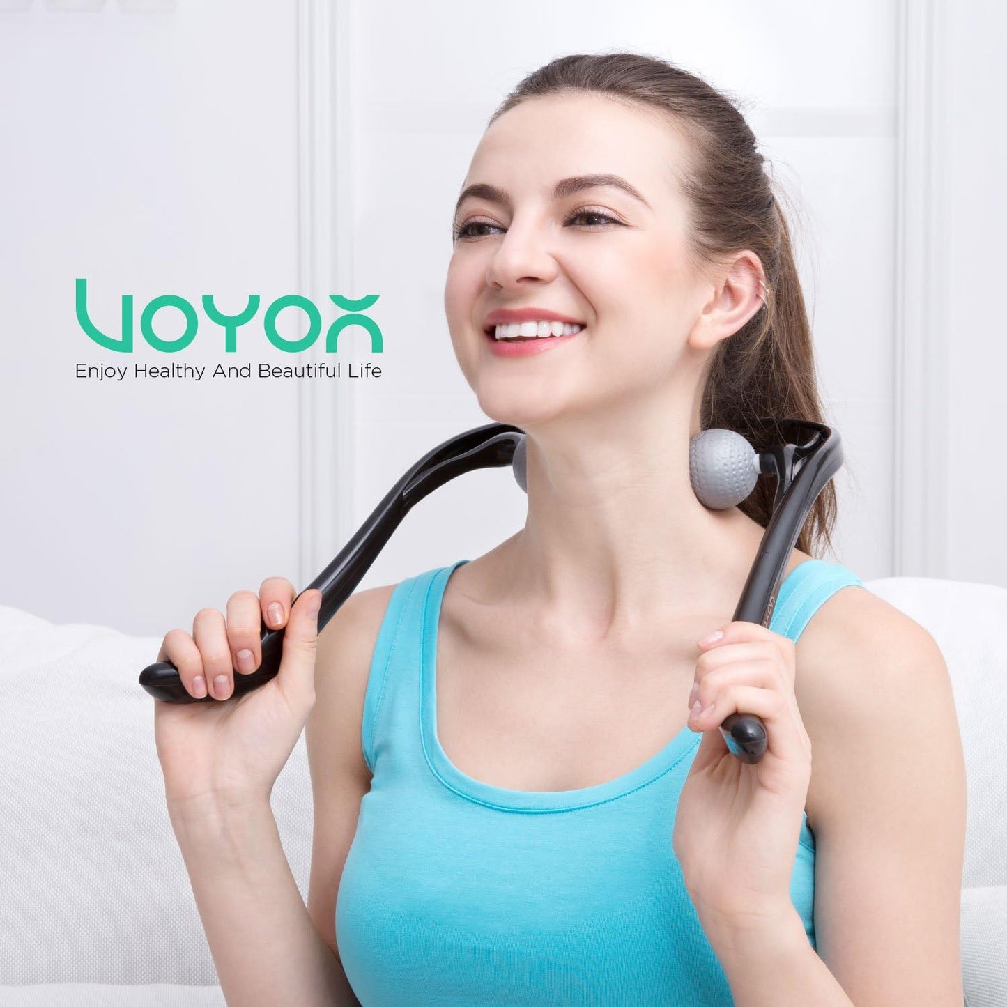 VOYOR Neck Massager Shiatsu Deep Tissue Dual Trigger Point for Pain Relief | Ergonomic Handle Design, Lightweight & Portable, Dual Trigger Points, Shoulder Massager for Office, Home, Car Use MS110