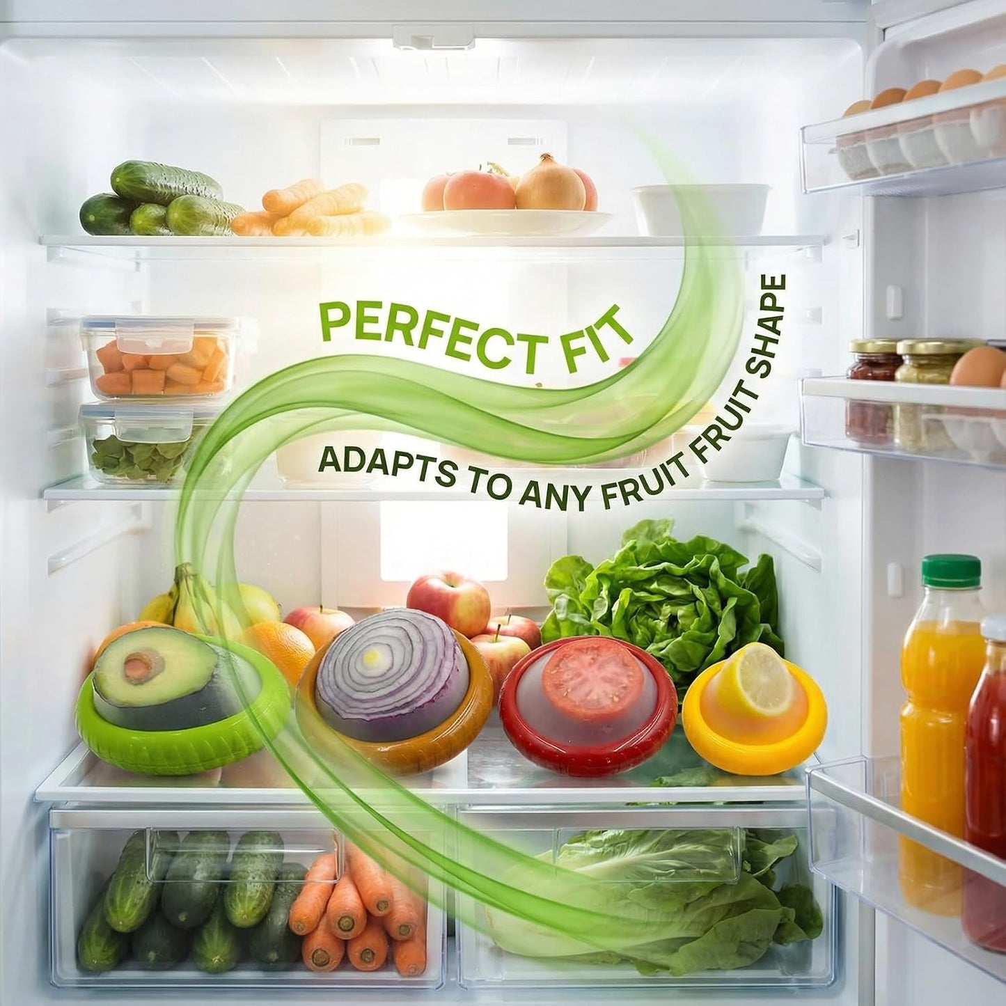 Avocado Saver for Fridge, 5-Piece Produce Saver Set with Peeler | 4 reusable silicone storage pods plus 1 fruit peeler for avocado, tomato, onion and lemon, ideal for office snacks or camping