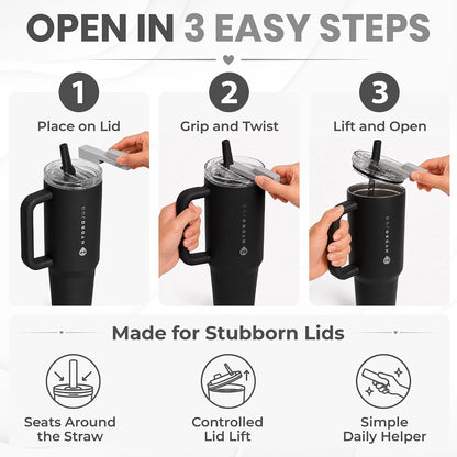 Easy Grip Bottle Cap Opener – Ergonomic Lid Turner for Stanley, Hydrojug, & Owala Tumblers – Easy Grip Assisted Bottle Opener for Weak Hands – 20oz, 32oz, 40oz - Grey