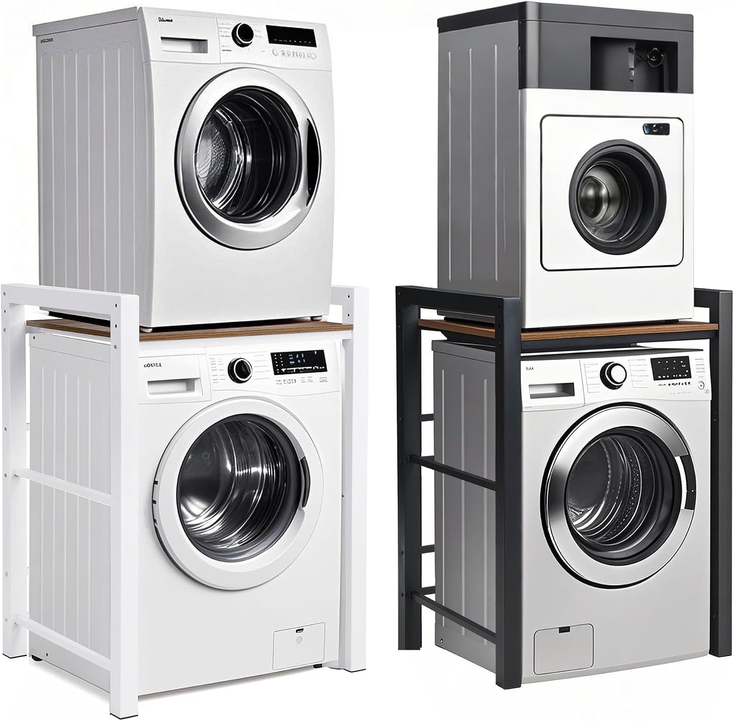 Washer Dryer Stacking Rack Stand, Heavy Duty Steel Standing Storage Shelf Washing Machine Shelf, Over The Washer and Dryer Shelves Space Saving, Load Capacity 300kg, for Bathroom Laundry Room (black)