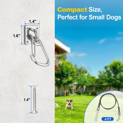 Dog Leash Holder for Wall with Tie Out Cable, 304 Stainless Steel Heavy Duty Hook with Anti-Escape Design, Indoor & Outdoor Pet Leash Anchor for Small and Medium-Sized Dogs, 1 Pack