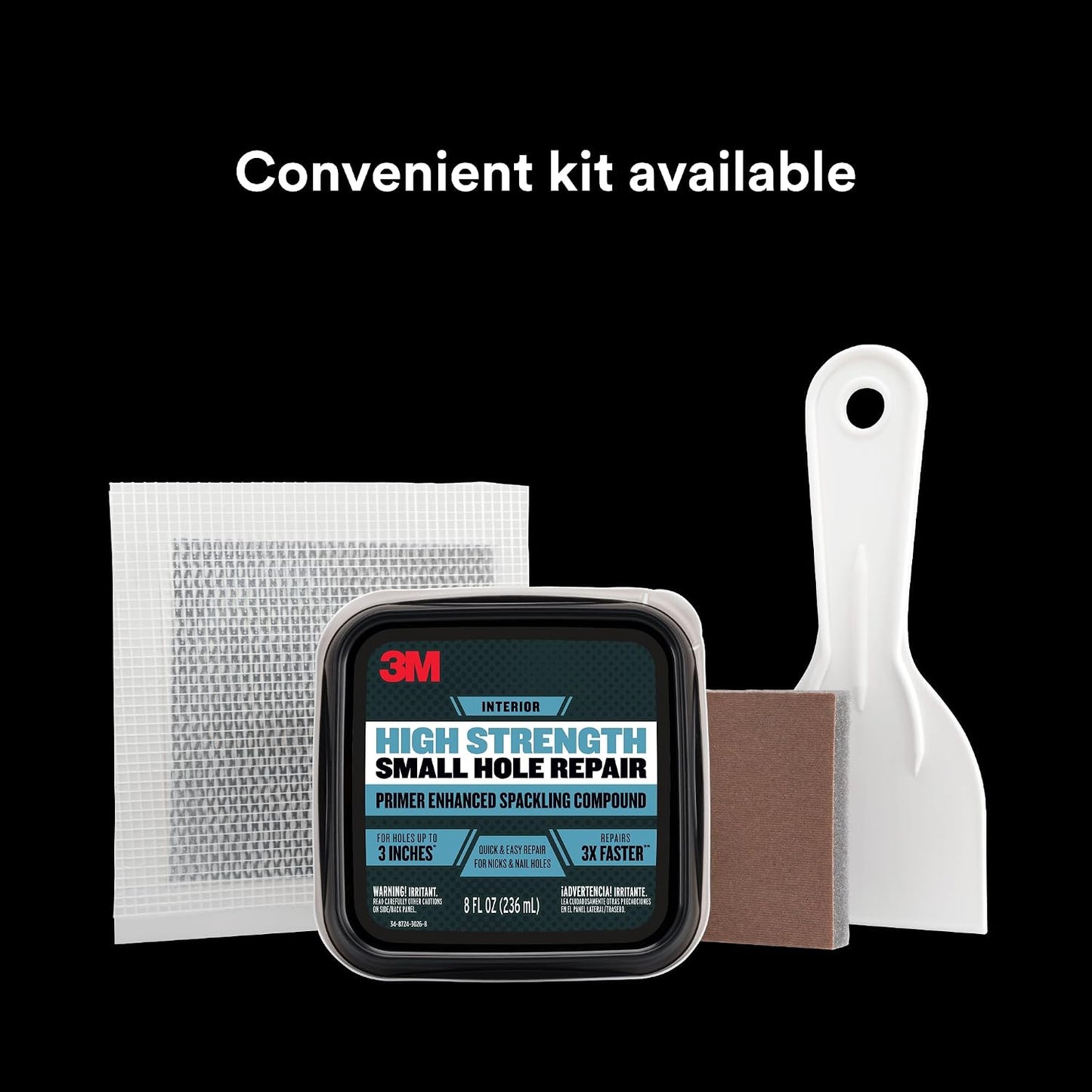 3M High Strength Small Hole Repair Kit | Wall Hole Repair Kit With Spackling Compound, Putty Knife, Repair Plate, And Fiber Tape, Good For Walls And Ceilings