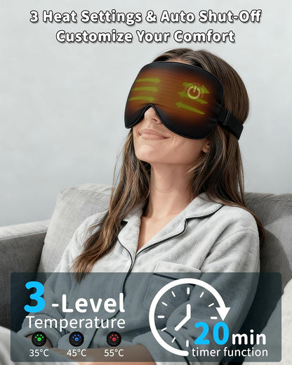 Heated Eye Mask FSA- HSA Eligible Cordless Pure Mulberry Silk Eye Mask for Dry Eyes Relief with 3 Adjustable Heat Settings,1500mAh Rechargeable & Washable Eye Cover for Travel Sleep Therapy