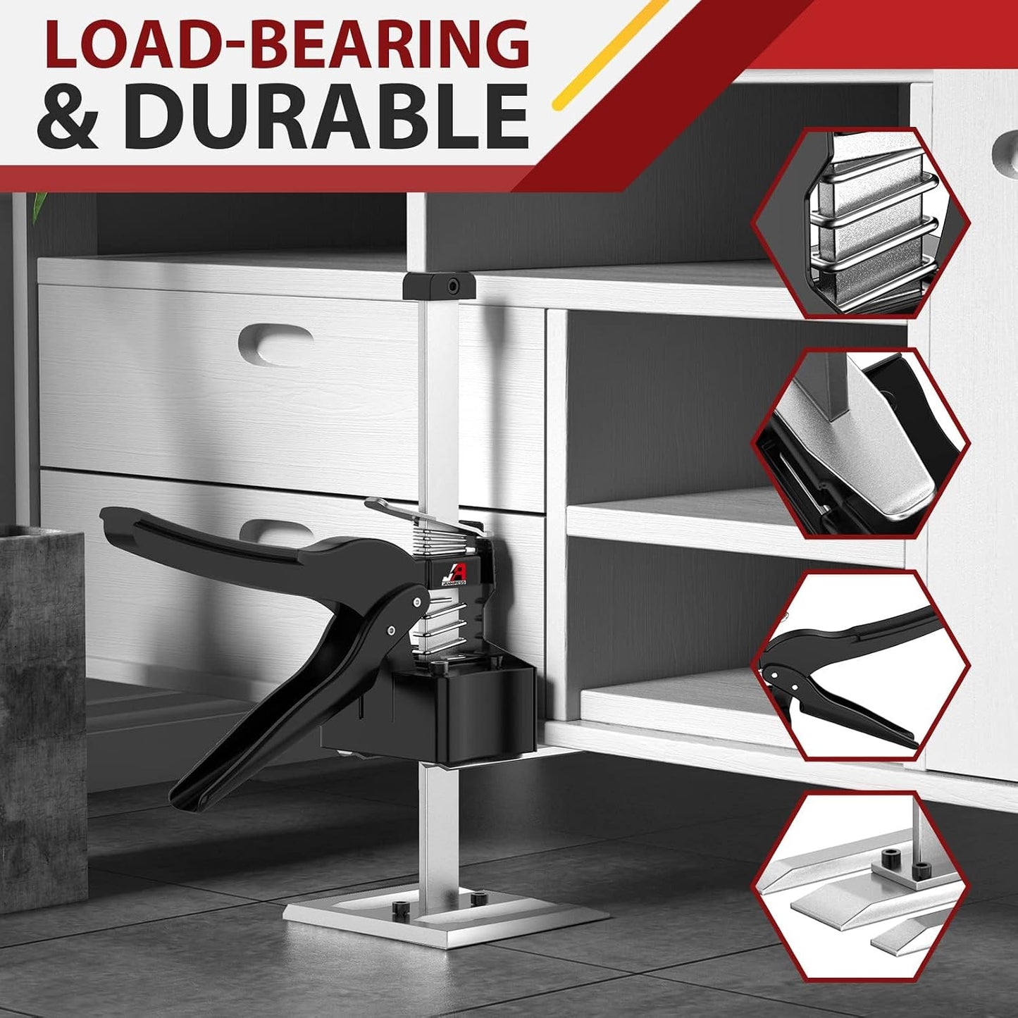 2 Pack Labor Saving Arm Jack Handle, 6.69 Inch Lift Height 440LBS Multifunctional Handheld Lifter Tool, Furniture Jack Height Adjuster for Cabinet Wall Tile Construction Installation