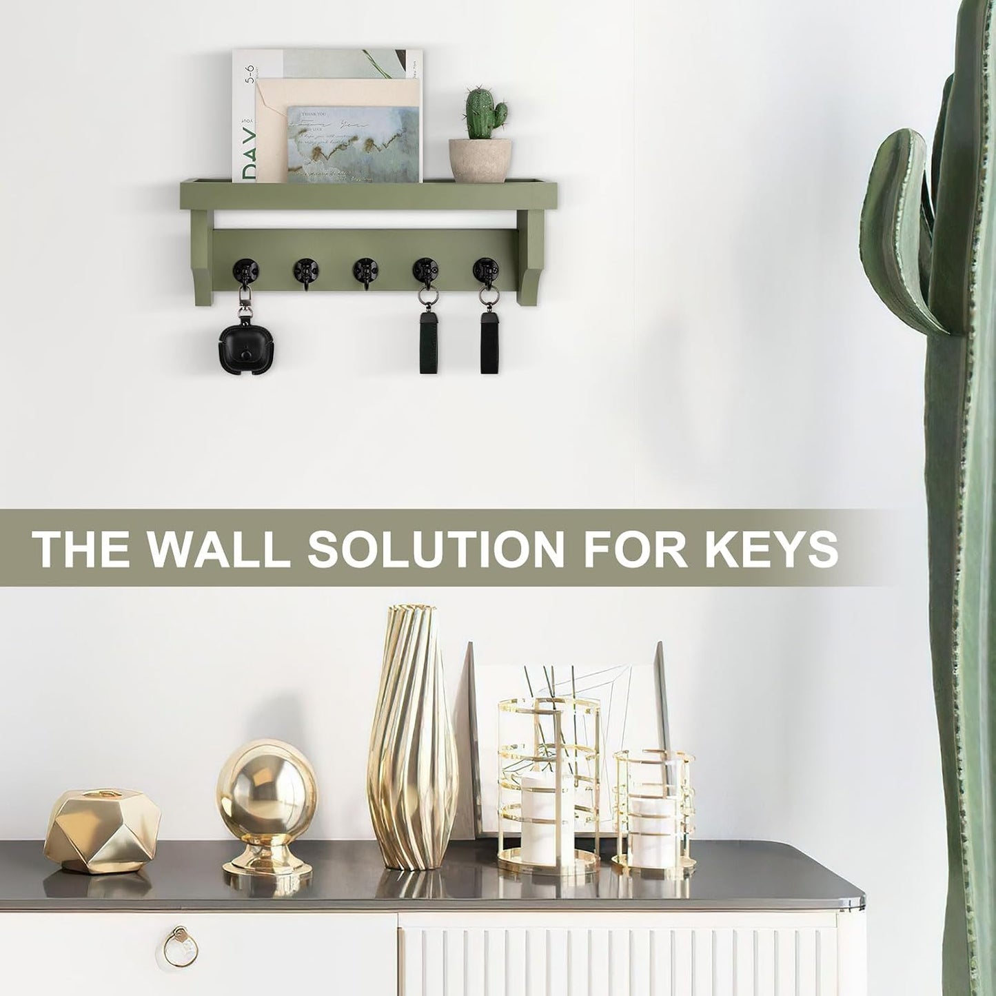 Key and Mail Holder Wall Mount, Mail Organizer with 5 Key Hooks | Key Holder with Shelf, Key Holder for Coat, Dog Leash, Home Decor Rack, Entry Way Organizer
