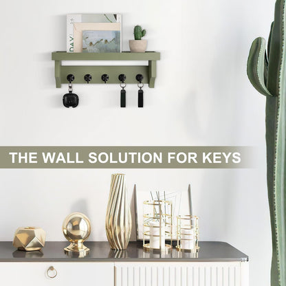 Key and Mail Holder Wall Mount, Mail Organizer with 5 Key Hooks | Key Holder with Shelf, Key Holder for Coat, Dog Leash, Home Decor Rack, Entry Way Organizer