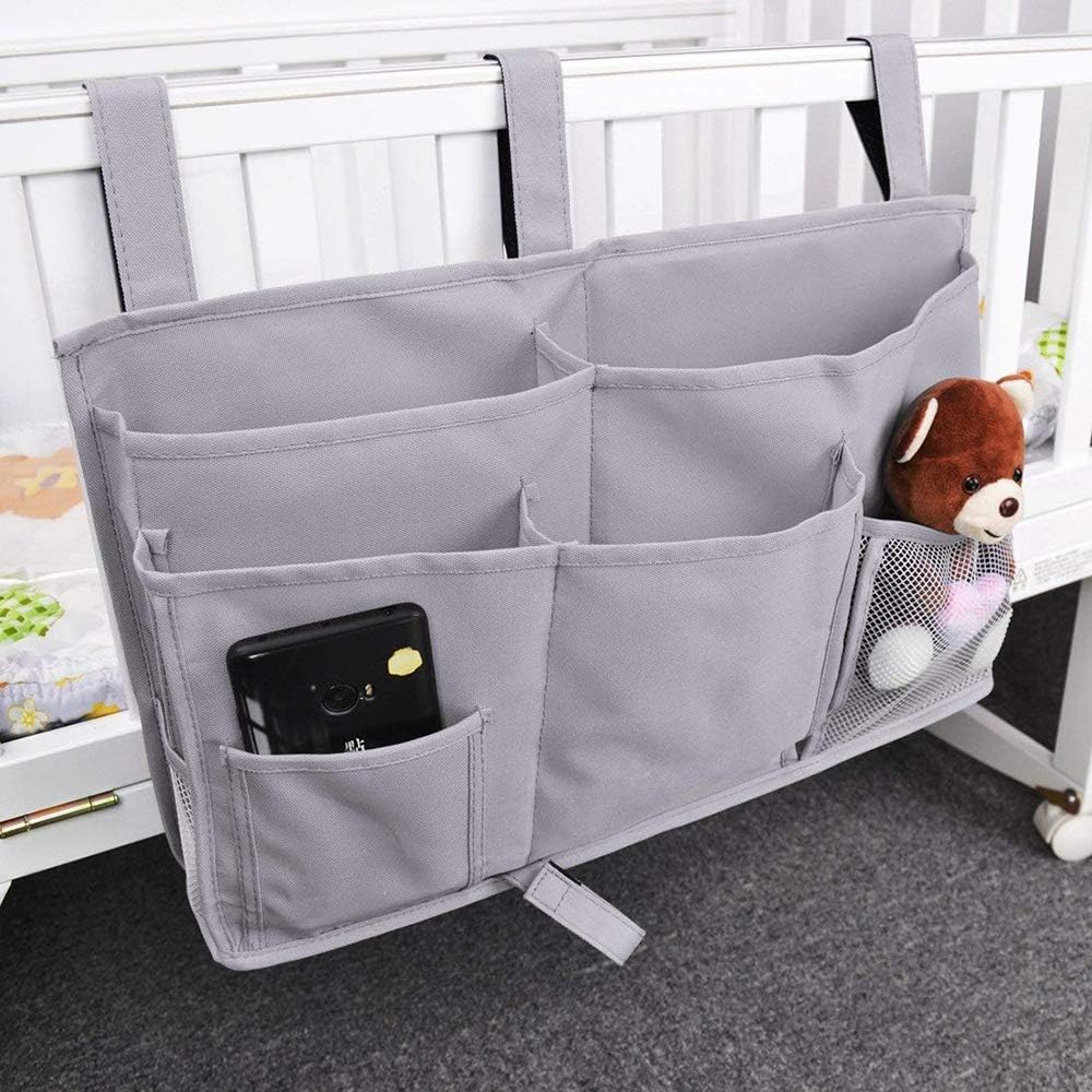 Createy Bedside Caddy Hanging Organizer Storage Bag Pocket for Bunk and Hospital Beds, College Dorm Rooms, Baby Bed Rails, Camp - 4 Pockets and 2 Hooks