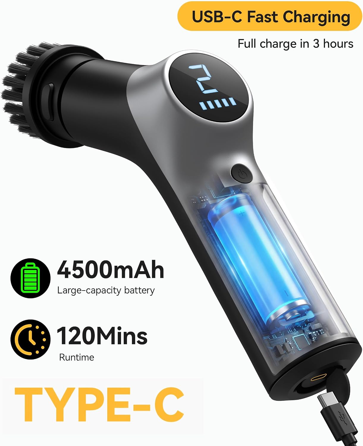 Electric Spin Scrubber for Bathroom,IPX7 Cordless Cleaning Brush with 6 Replaceable Brush Heads,120 Mins Runtime Power Shower Scrubber with Adjustable Extension Handle and Durable Brush Head for Tub