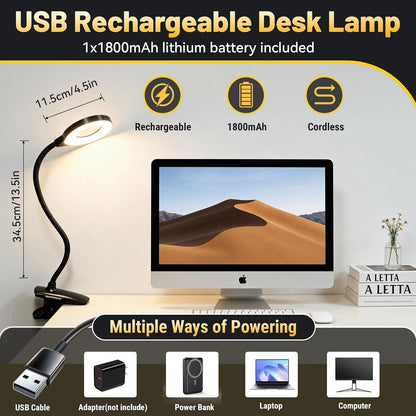 Clip on Reading Light for Bed Headboard, 5 Colors & 5 Brightness, Black