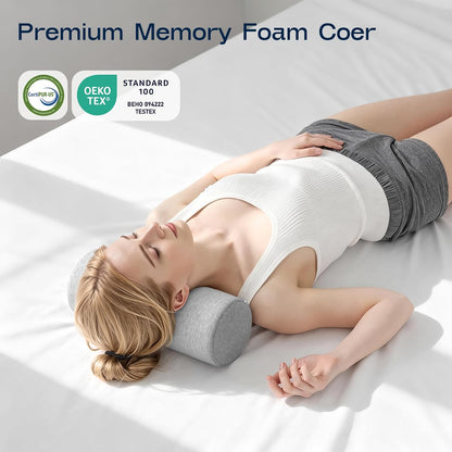 Neck Roll Pillow for Neck Pain Relief - Memory Foam Neck Support Pillow for Bed | Round Neck Pillow for Sleeping, 15.7 * 6 * 6 inch (Cool-Blue)