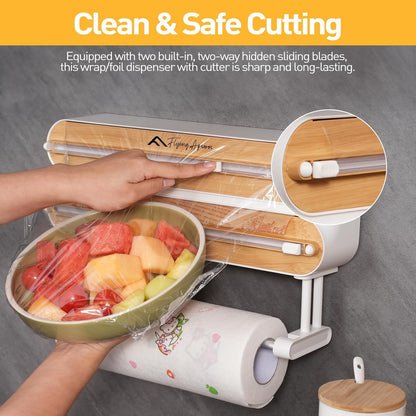 APSARAS USA 5 in 1 Bamboo Foil and Plastic Wrap Organizer for Kitchen Drawer, Ziplock Bag Organizer, Saran Wrap Dispenser with Cutter, Plastic Bag Organizer, Food Storage Bag Organization