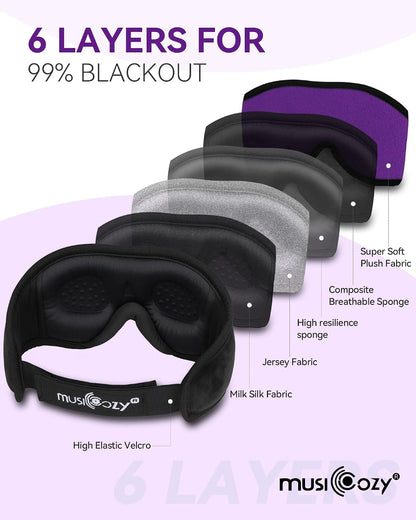 MUSICOZY 3D Sleep Headphones Bluetooth 5.4 Sleep Mask with HD Speakers