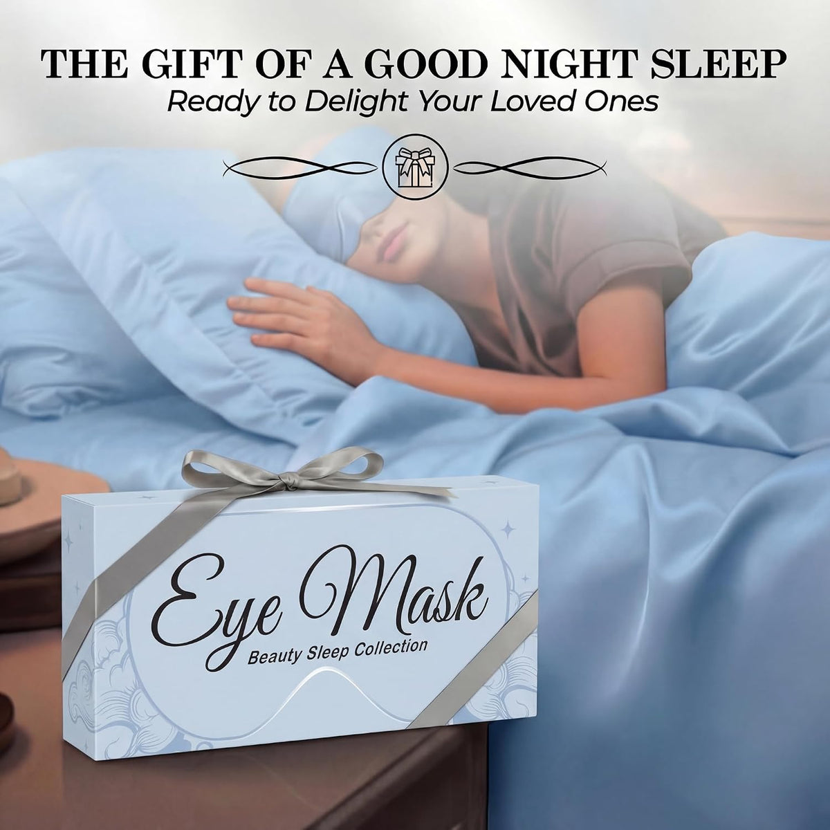 SLEEP SANCTUARY 100% Pure Mulberry Silk Sleep Mask - 22 Momme Light Blocking 3D Contour Silk Eye Mask for Sleeping - Secure Fit for Side Sleepers, Women & Men - Cloud Soft (Misty Blue)