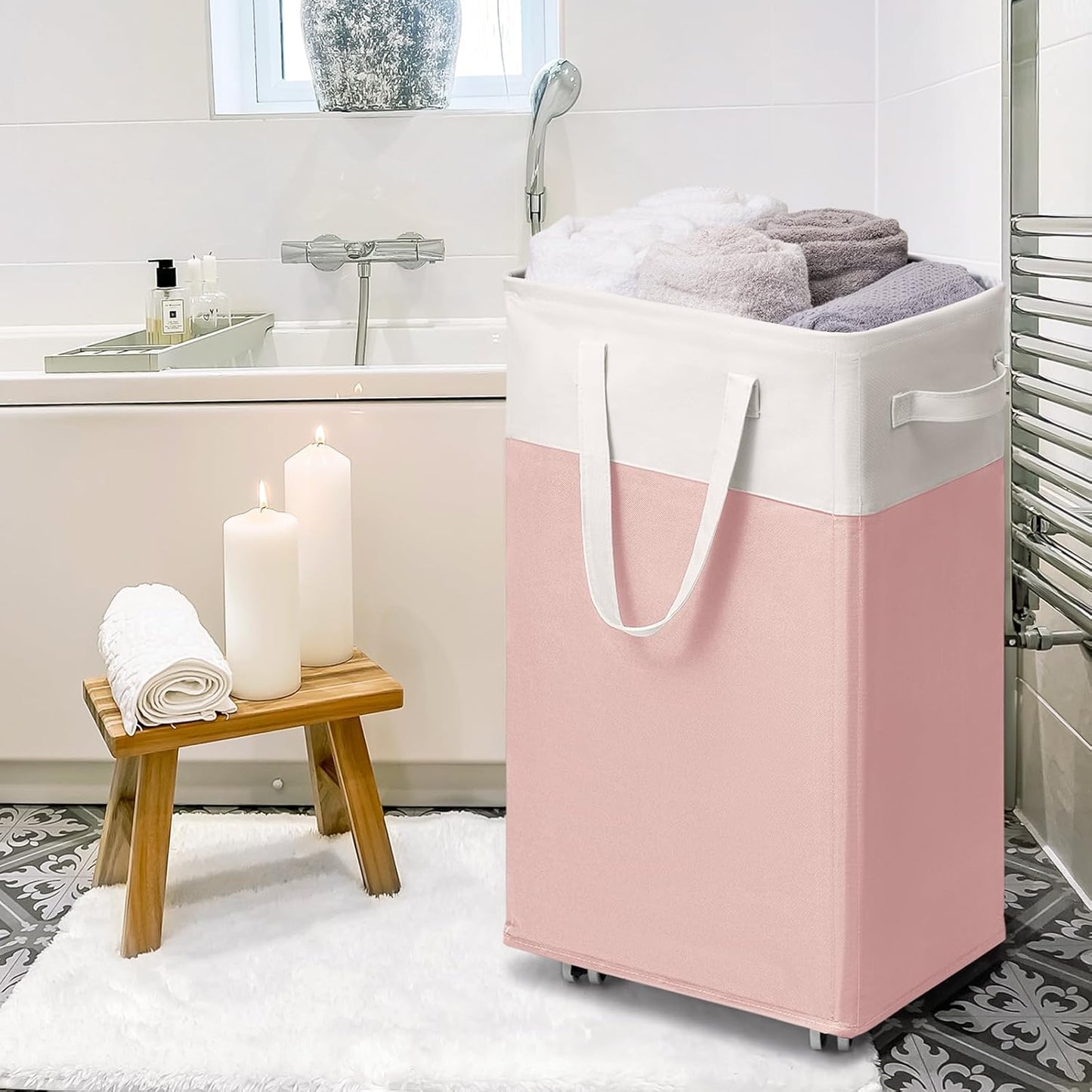 Goodpick 75L Laundry Basket with Wheels & Removable Wash Bag for Dorm | Rolling Laundry Basket with Handles for Dirty Clothes, Fodable Hamper for Laundry Room, Dorm Room Essentials, Grey