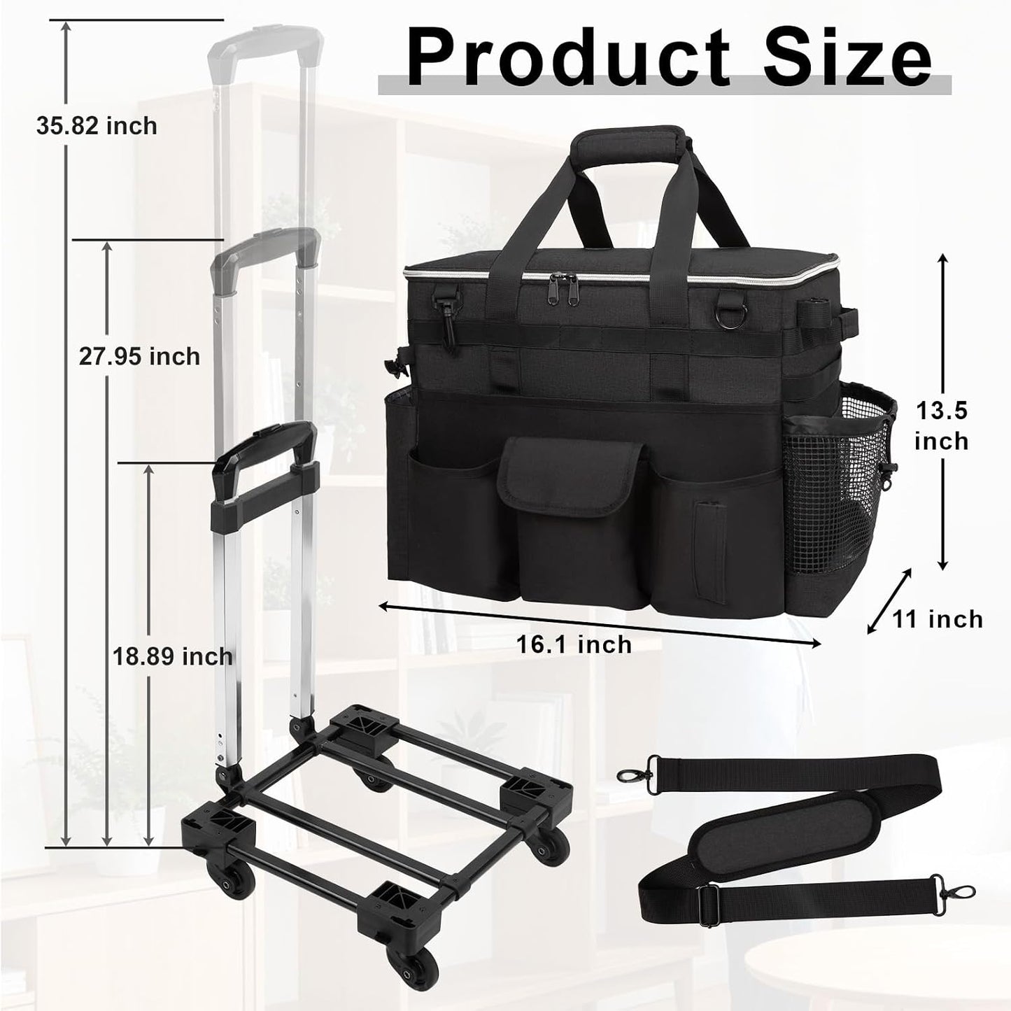 Wearable Large Cleaning Caddy Bag for Housekeepers (Black&Gray) | Cleaning Supplies Organizer with Adjustable Shoulder, Waist & Handle Straps, Detailing Bag for Kitchen Supplies