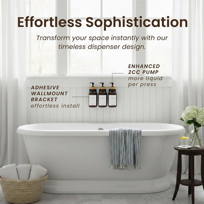 MaisoNovo Shampoo and Conditioner Dispenser|Refillable Black Set of 3 | 500 ml Shower Gel Dispenser Set of 3. Refillable Shampoo and Conditioner Bottles. Drill Free Secure Design. Black