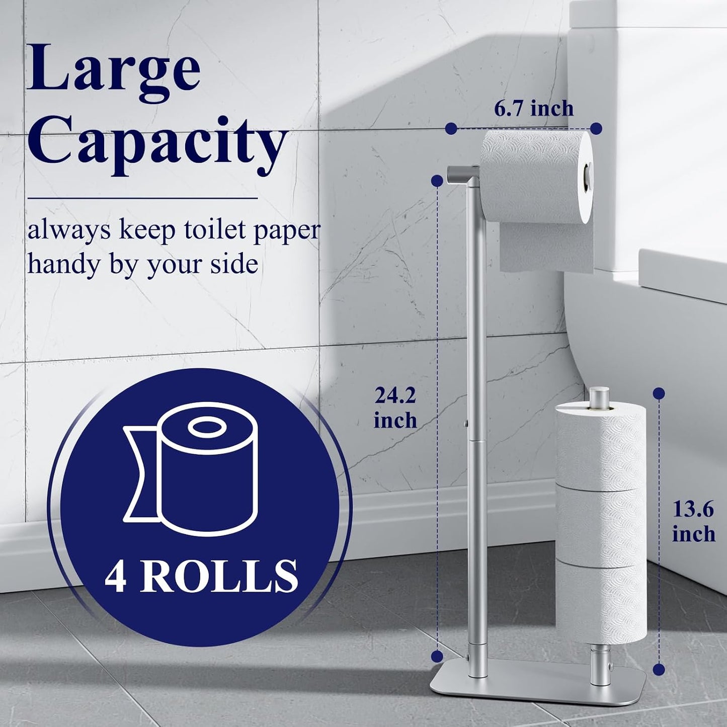 Kitsure Toilet Paper Holder Stand, Bathroom Storage, Medium, Black | Large Capacity Toilet Paper Holder for 4 Rolls, Rustproof Toilet Paper Holder Free Standing, Non-Slip Stable Base