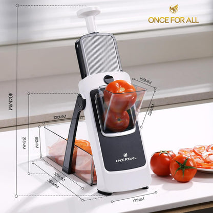 ONCE FOR ALL Safe Mandoline Slicer Plus, Bigger Size, Potato Slicer, Black | 0.1-8mm Adjustable Vegetable Food Chopper, Kitchen Mandoline Slicer Stainless Steel, Detachable Blade, Dishwasher-safe, Gift