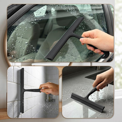 Shower Squeegee for Glass Doors, 8-Inch Silicone, Fishtail Hook, Black | One-Piece Silicone Squeegee for Shower Glass, Fishtail Hook, Non-Slip Grip, Quiet Glide; Tile, Mirrors, Windows & Car Glass
