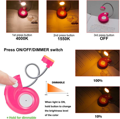 Kids Rechargeable Book Light, Clip on Reading Light for Kid, Kids Reading Lights, Amber Book Light for Reading in Bed, 2 Lighting Modes, Blue Light Blocking, Bookmark Light for Bookworms-Green