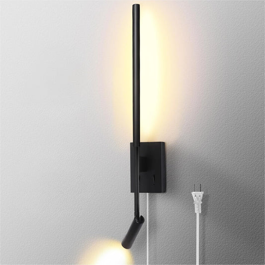 Modern Plug in Wall Sconce Indoor Ambient Lighting for Bedroom, Gold LED Wall Mounted Reading Lamp with Switch, Corded Minimalist Linear Wall Light with 5.9FT Clear Cord for Living Room Corner Hallway