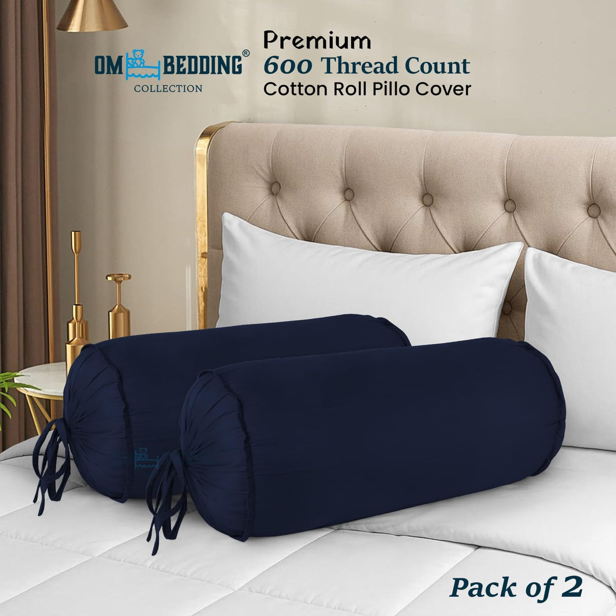 SAHARBEDDINGS 2 Pieces Cervical Neck Roll Pillow Cover with Cotton Bolster Pillowcases for Cylindrical Cushion and Drawstring Closure Round Neck Pillowcase (Plum, Roll Pillow 18x3 Pack of 2)