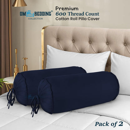 SAHARBEDDINGS 2 Pieces Cervical Neck Roll Pillow Cover with Cotton Bolster Pillowcases for Cylindrical Cushion and Drawstring Closure Round Neck Pillowcase (Plum, Roll Pillow 18x3 Pack of 2)