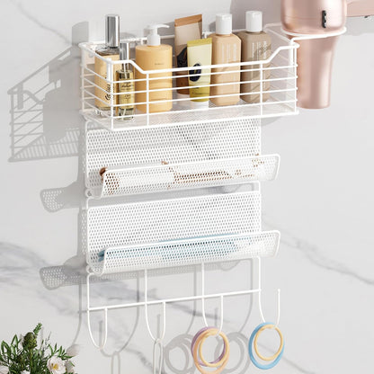 3 Tier Hair Tool Organizer Wall Mount, curling iron holder Basket, Black | Metal Mesh, Hair Dryer Holder, Bathroom Hair Styling Tool Organizer, Blow Dryer Holder, Hair Straightener Organizer