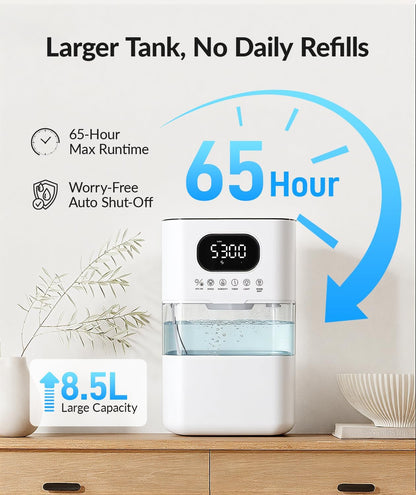 AreShark Humidifier Large Room, 2.2 Gal/8.5L Cool Warm Mist Air Humidifiers for Bedroom, 65H Runtime, Humidity Setting, Easy to Clean, Top Fill, 30dB Quiet, 550ft² Coverage, for Plants, Adults, Kids