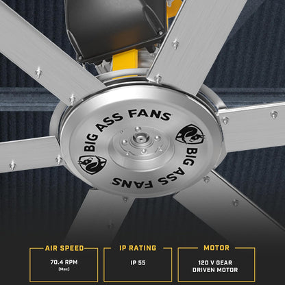 Big Ass Fans - ShopFan, 14 ft. HVLS Industrial/Commercial Ceiling Fan, Yellow/Silver Aluminum, 120V/1ph, 2ft. Extension Tube, Variable Speed