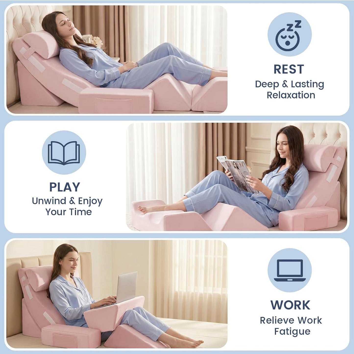 5PCS Wedge Pillow Set for After Surgery, Adjustable Orthopedic Foam Bed Wedge Pillow for Acid Reflux, GERD & Heartburn Relief, Back & Leg Elevation Support for Sleeping & Sitting Up, White Grey