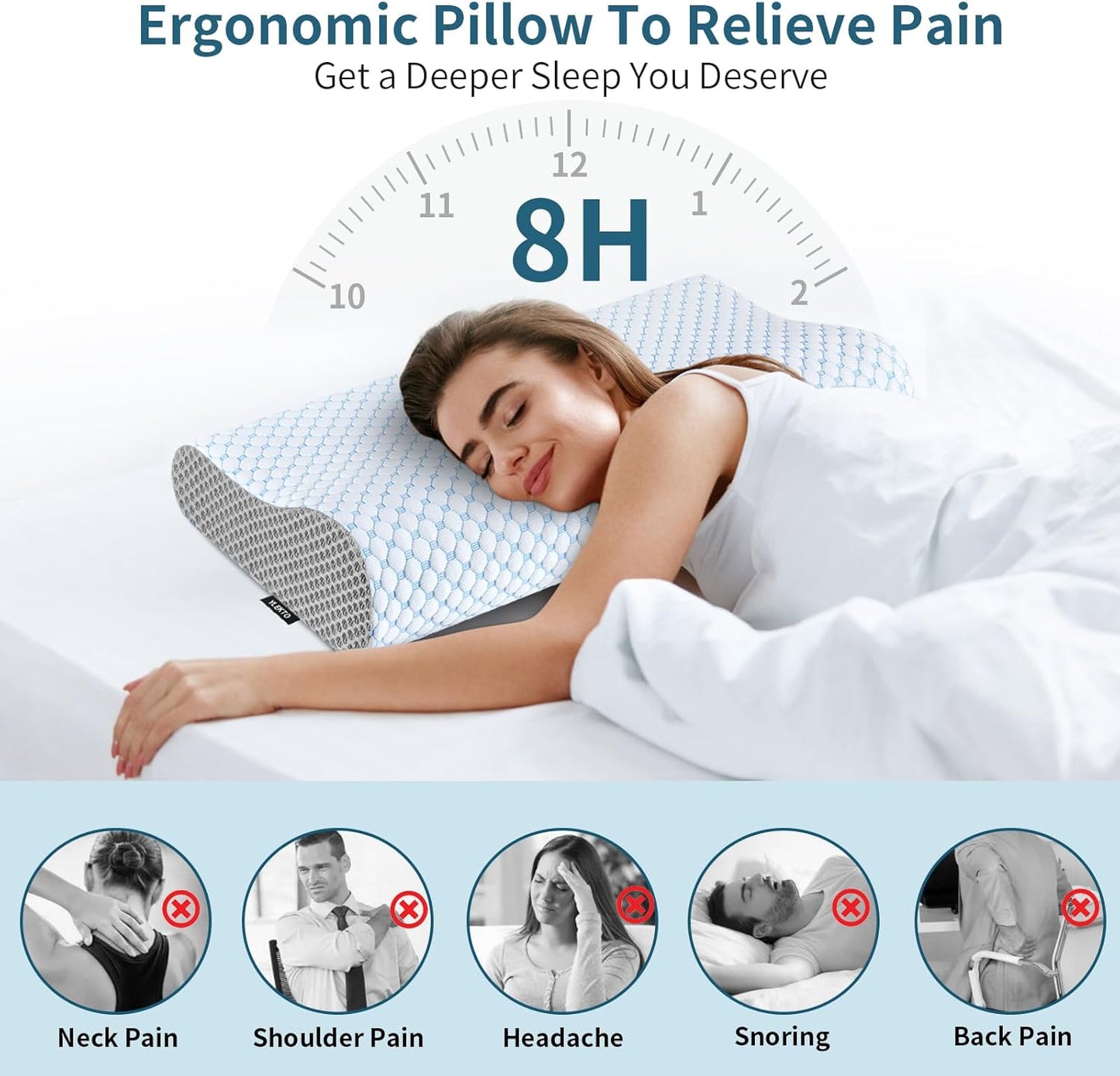 Cervical Pillow for Neck Pain Relief, Contour Memory Foam Pillows for Sleeping, Ergonomic Pillow Adjustable Orthopedic Cooling Pillow Bed Pillow Neck Support for Side Back Stomach Sleepers(Blue)