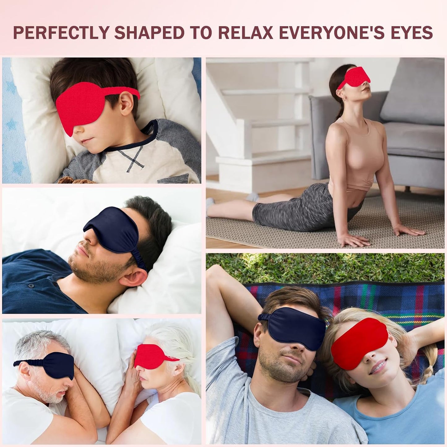 Amrules Sleep Mask Set of 2, Adjustable Silk Eye Mask for Sleeping, Soft Sleeping Eye Shade Cover for Women, Good for Blocking Light, Reducing Puffiness, Enhancing Sleep Quality (Blush Pink & Black)