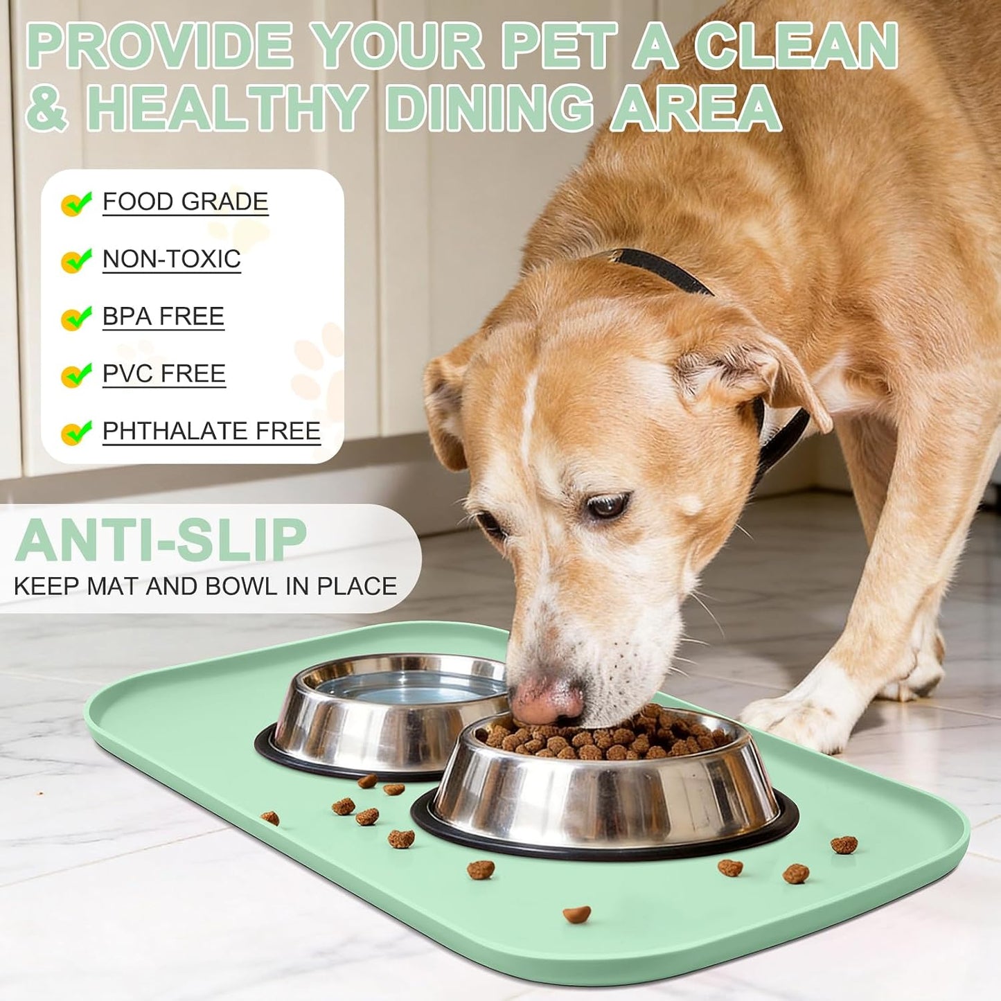 SMILOOL Waterproof Silicone Pet Food Mat with Raised Edge for Dog & Cat | 19" x 12" Non-Slip Pet Feeding Mats with Lip for Food & Water Bowl, Food Grade, Easy Cleaning, Black